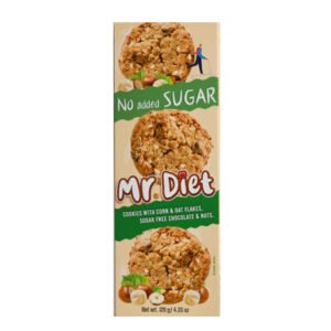Mr Diet Cookies with corn & oat flakes, sugar free chocolate & nuts 120g