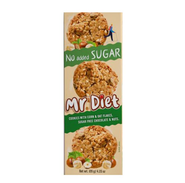 Mr Diet Cookies with corn & oat flakes, sugar free chocolate & nuts 120g